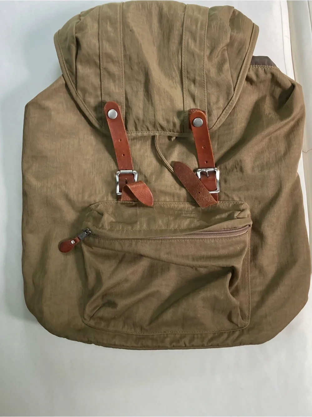 J.Crew Harwick Olive Green Nylon Backpack w/ Leather Trim